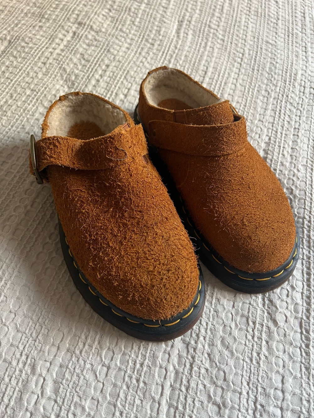 Dr. Martin Isham Suede Buckle Clogs in pecan Brown